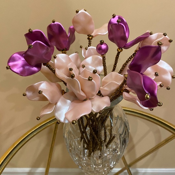 Set of New Handmade 16 Beaded Pink & purple color Artificial Flower Stems - Picture 4 of 6